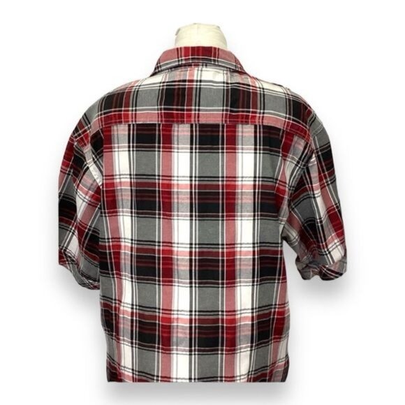 Blac Lacqueur Mens Short Sleeve Button-Up Shirt Madras Plaid Red/Black/White 3XL - Picture 4 of 7